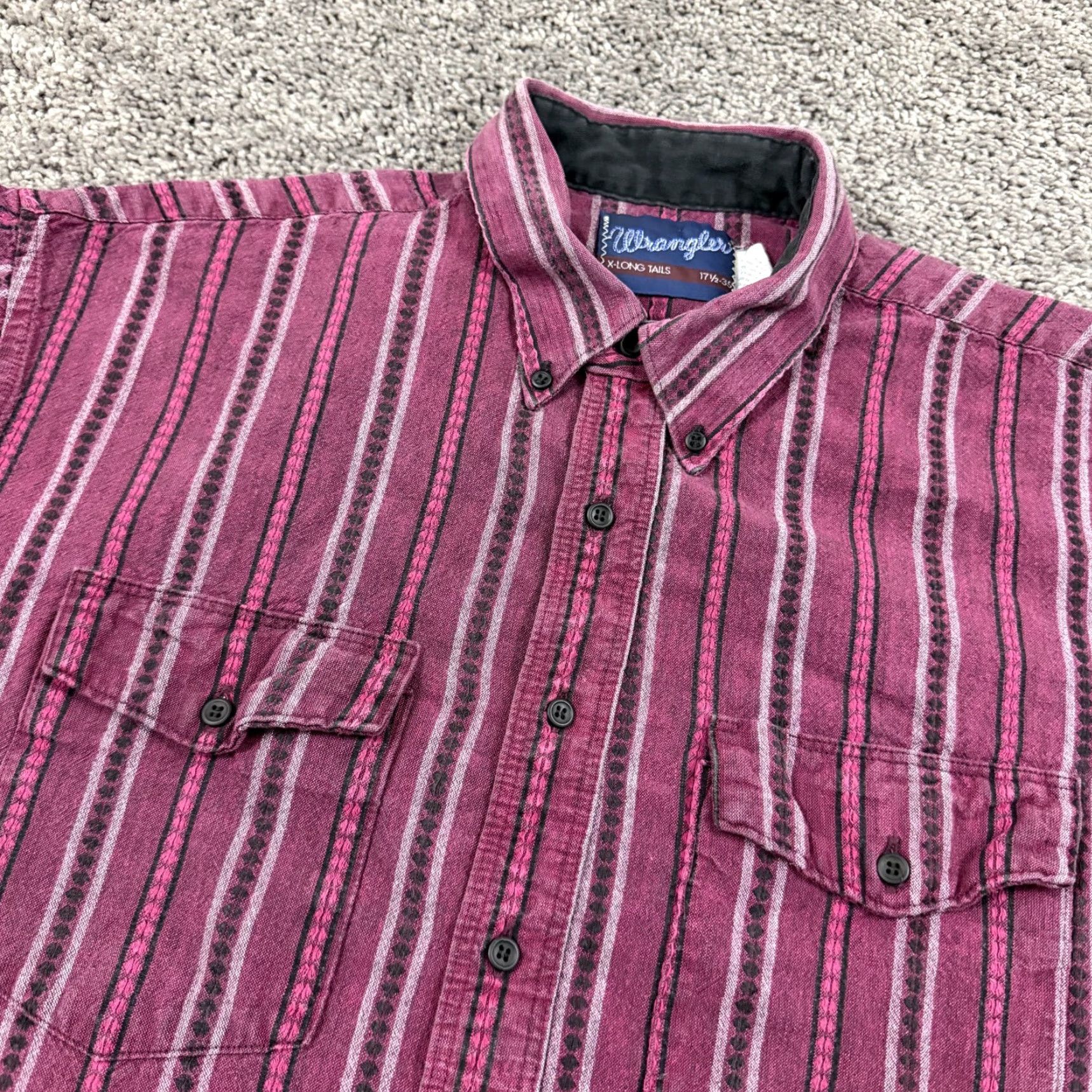 Wrangler VINTAGE Wrangler Shirt Men XL Red Stripe Textured Western X Long Tails USA Size US XL / EU 56 / 4 - 2 Thumbnail