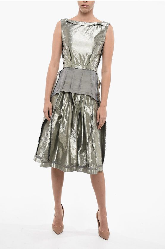 image of Maison Margiela Mm1 Laminated Effect Flared Dress in Silver, Women's (Size Medium)