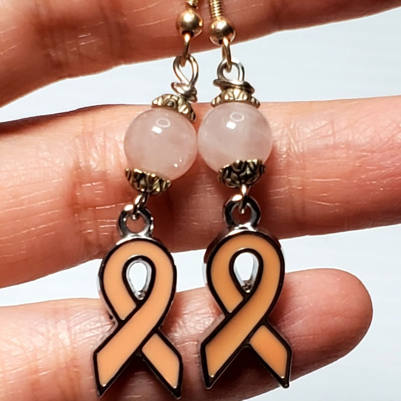 Other Rose Quartz Breast Cancer Awareness Earring Dangle 2" Size ONE SIZE - 1 Thumbnail