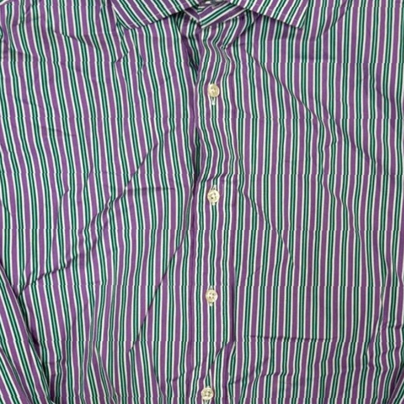 Polo Ralph Lauren VINTAGE Polo Ralph Lauren Classic Fit Pinstripe Button Down Dress Shirt Purple Green 16 34/35 Shirt Mens Adult L Purple Green Size 42R - 3 Thumbnail