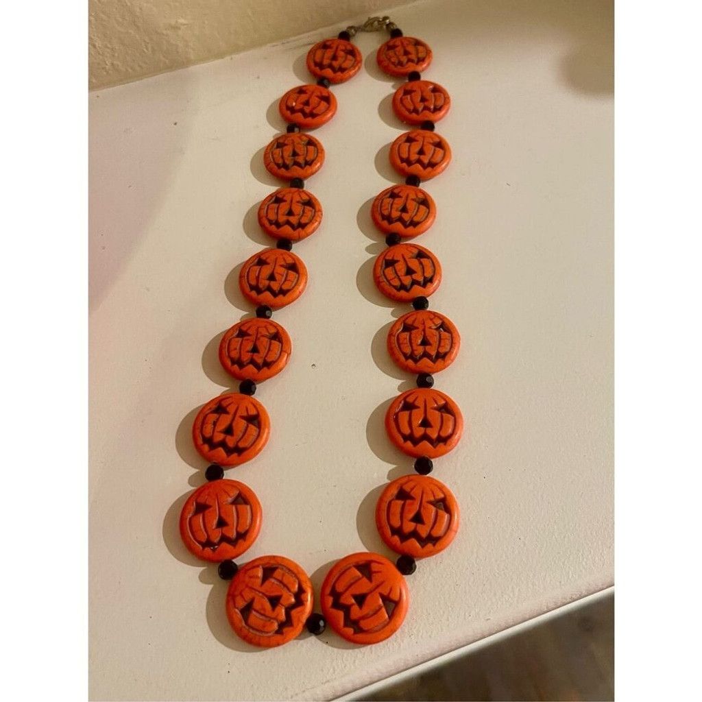 Other Trendy Orange Dyed Jack O Lantern Stone Beaded Necklace Size ONE SIZE - 4 Thumbnail