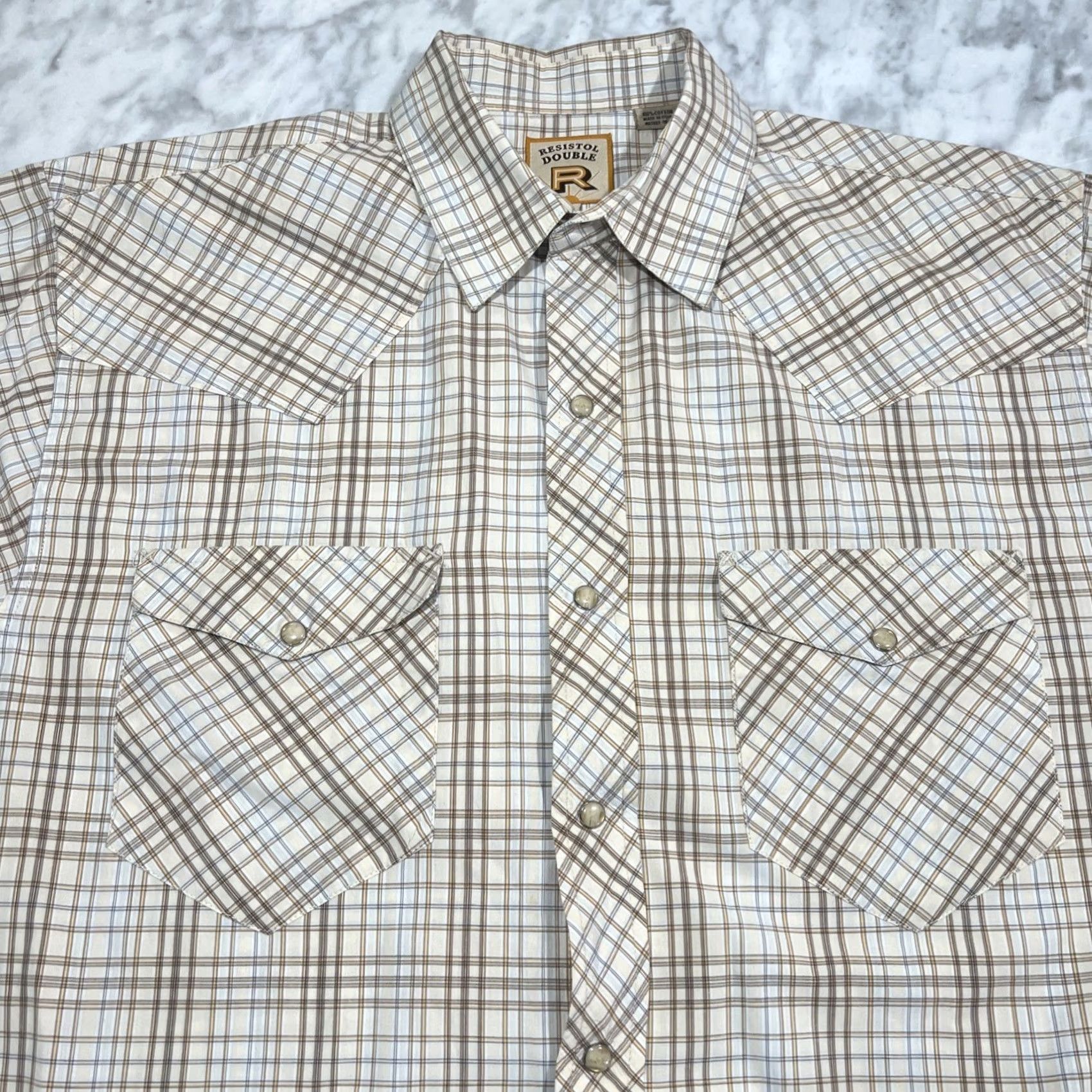 Doublet Resistol Double R Pearl Snap Shirt Men Large Plaid Pockets Cotton Short Sleeve Size US L / EU 52-54 / 3 - 2 Thumbnail