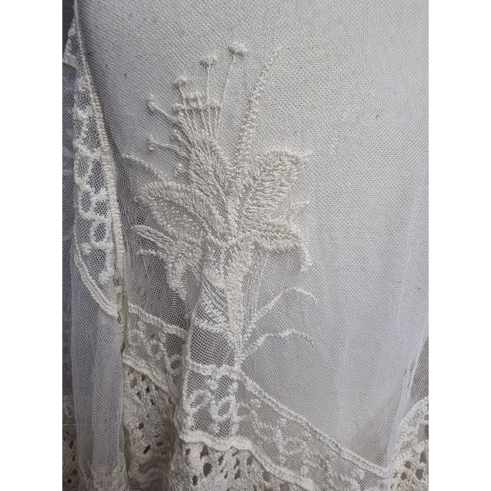 Vintage Everleigh Sheer Lace Kimono Duster Tie Front Ivory Women's Large Boho Hippie Size L / US 10 / IT 46 - 4 Thumbnail