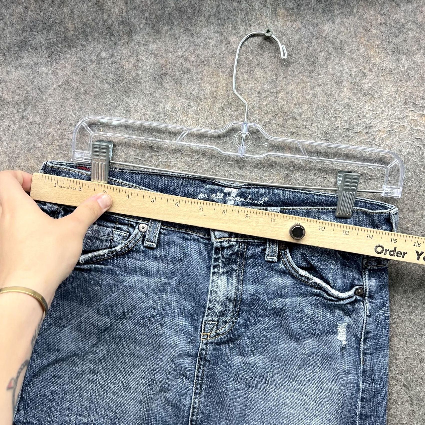 7 For All Mankind VINTAGE 7 For All Mankind Skirt Womens 26 Blue Denim Frayed Raw Hem Stretch Mini Size 26" / US 2 / IT 38 - 6 Thumbnail