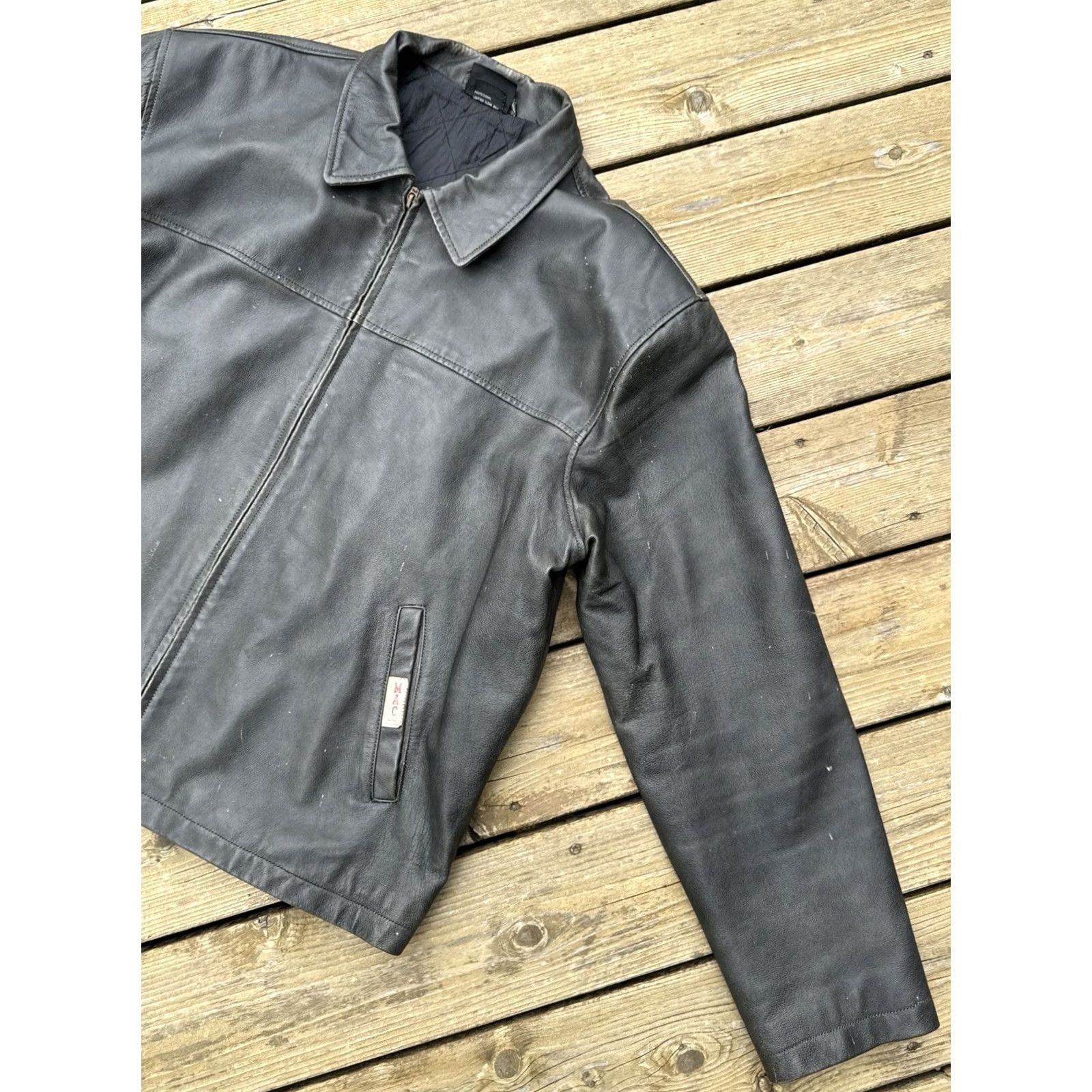 Vintage MAC Tools Leather Jacket Black Zip Coat Quilted Lined Workwear Men’s XL Bomber Jacket Size US XL / EU 56 / 4 - 4 Thumbnail