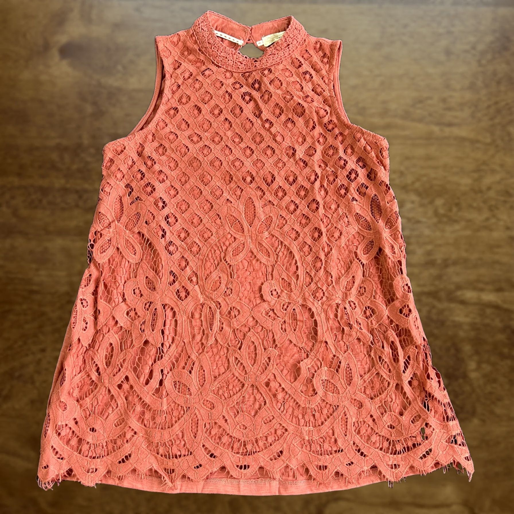 Vintage Rewind Tank Top Womens Small Orange Lace Mock Neck Tunic Sleeveless Boho Size S / US 4 / IT 40 - 1 Thumbnail