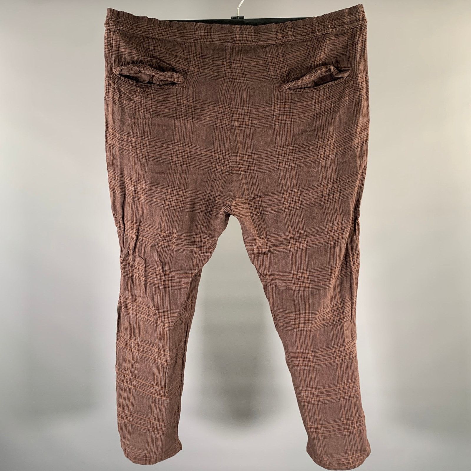 Barena BARENA Brown Black Plaid Linen Cotton Drawstring Casual Size US 40 / EU 56 - 3 Thumbnail