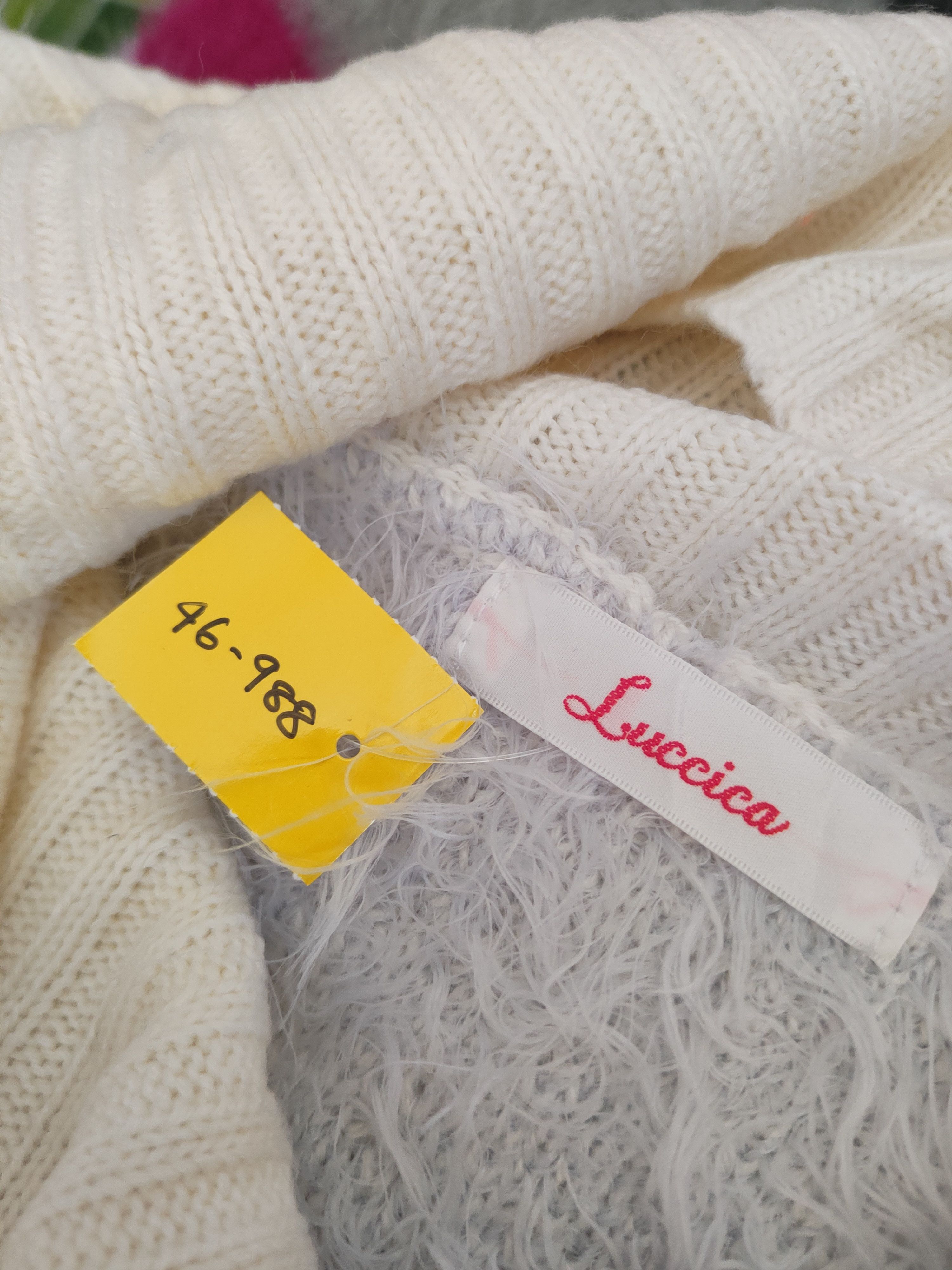Japanese Brand DL Luccica Cream Purple Fur Mohair Knitwear #46-988 Size M / US 6-8 / IT 42-44 - 12 Thumbnail