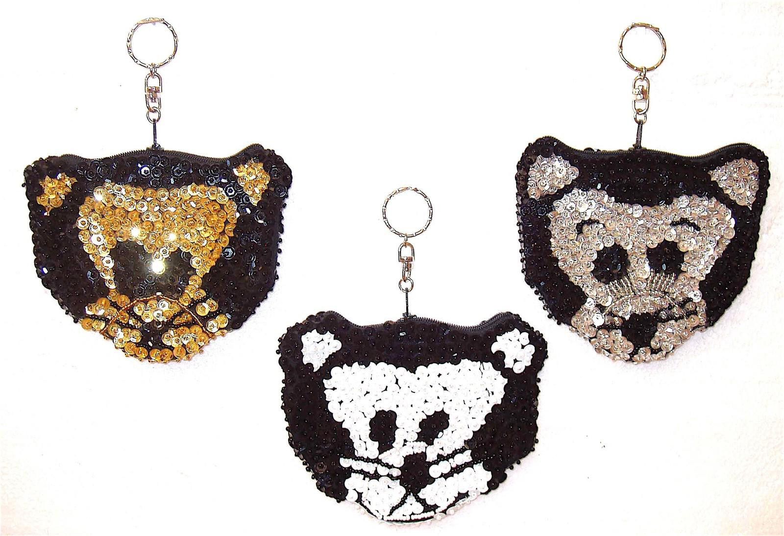 Designer Sequin Coin Purse Keychain GOLD, WHITE or SILVER Mouse Face Size ONE SIZE - 1 Preview