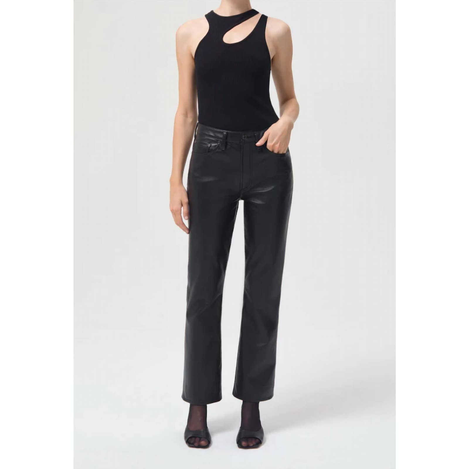 Agolde Relaxed Boot Recycled Leather In Black Grailed