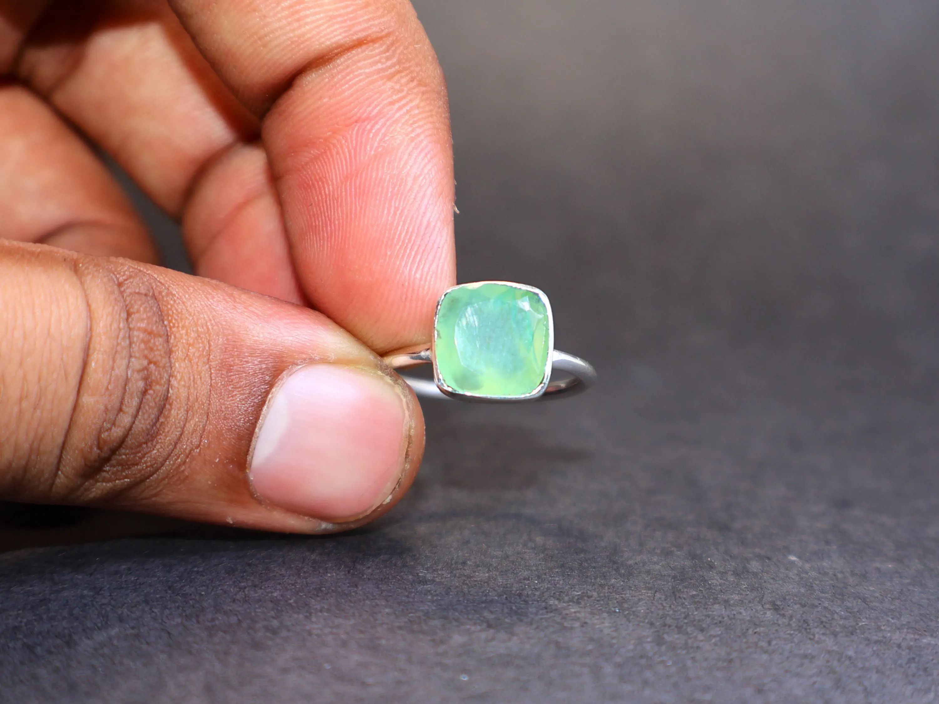 Handmade Aqua Chalcedony Ring, Sterling Silver Ring, Handmade Ring, Size ONE SIZE - 6 Thumbnail