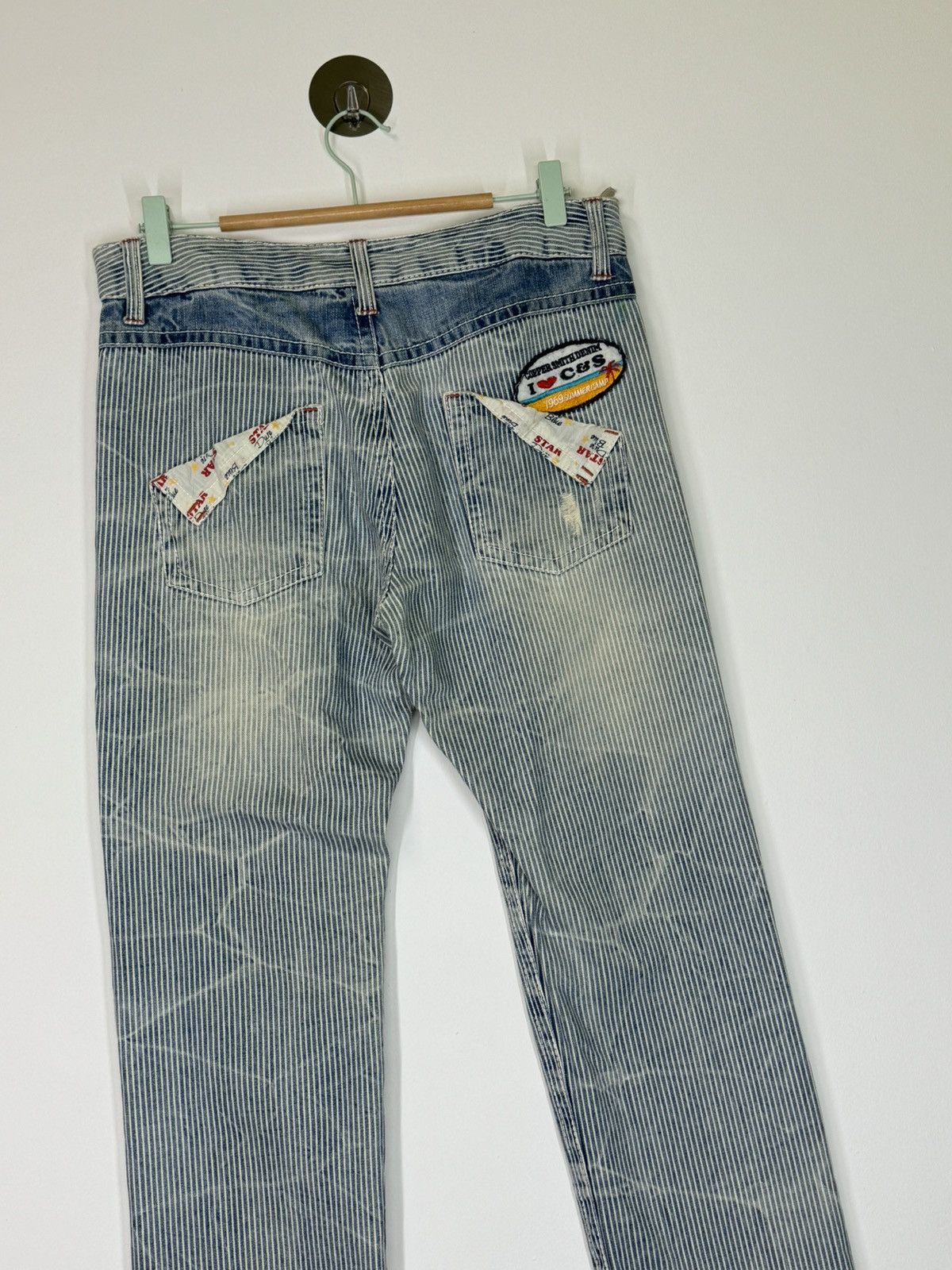 Hysteric Glamour × Japanese Brand Distressed Striped Patches i ❤️ Copper Smith Denim Jeans Size US 31 - 10 Thumbnail