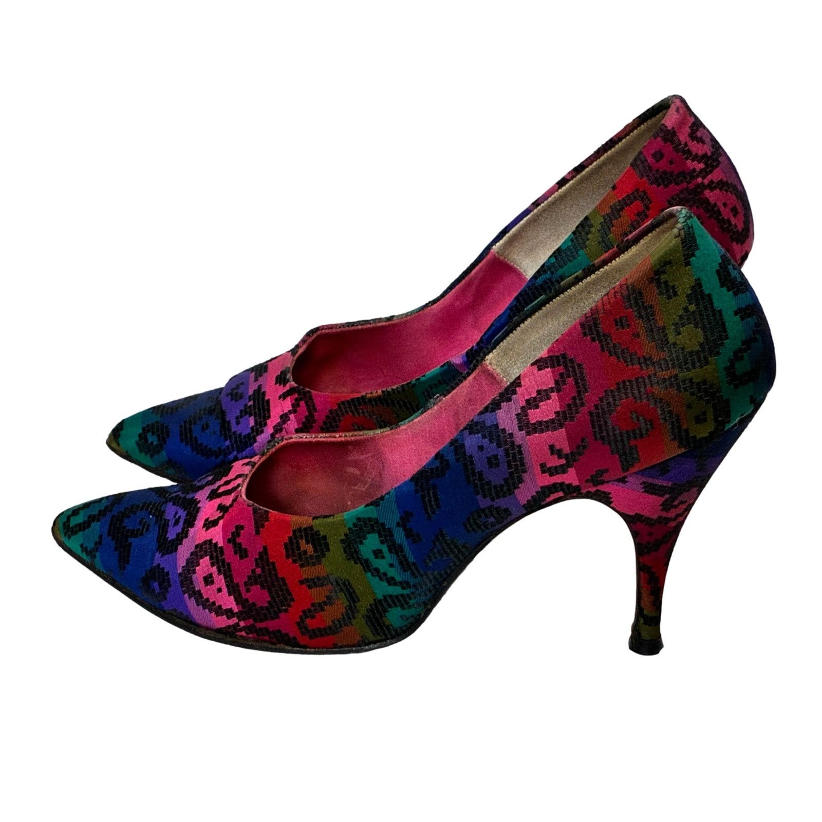 Vintage Vintage 50s Silk Pumps Jewel Tone Pinup Mid Century Shoes 6 Size US 6 / IT 36 - 8 Thumbnail