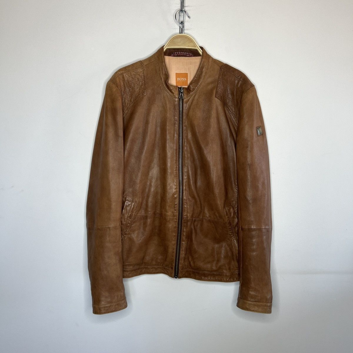 Hugo Boss Leather Jacket Brown Classic Moto Racing