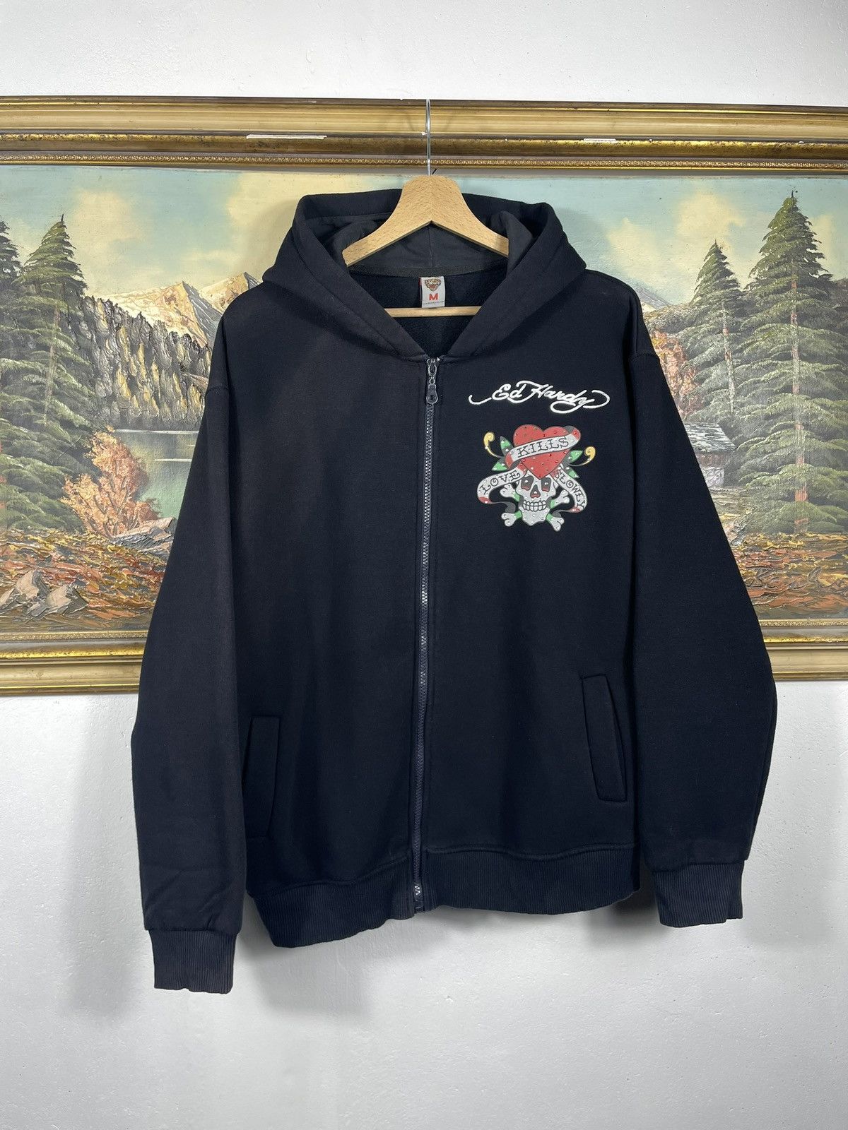 Christian Audigier × Ed Hardy × Vintage Ed Hardy Retro 00s Hoodie With Crystals Affliction Grunge Size US M / EU 48-50 / 2 - 2 Thumbnail