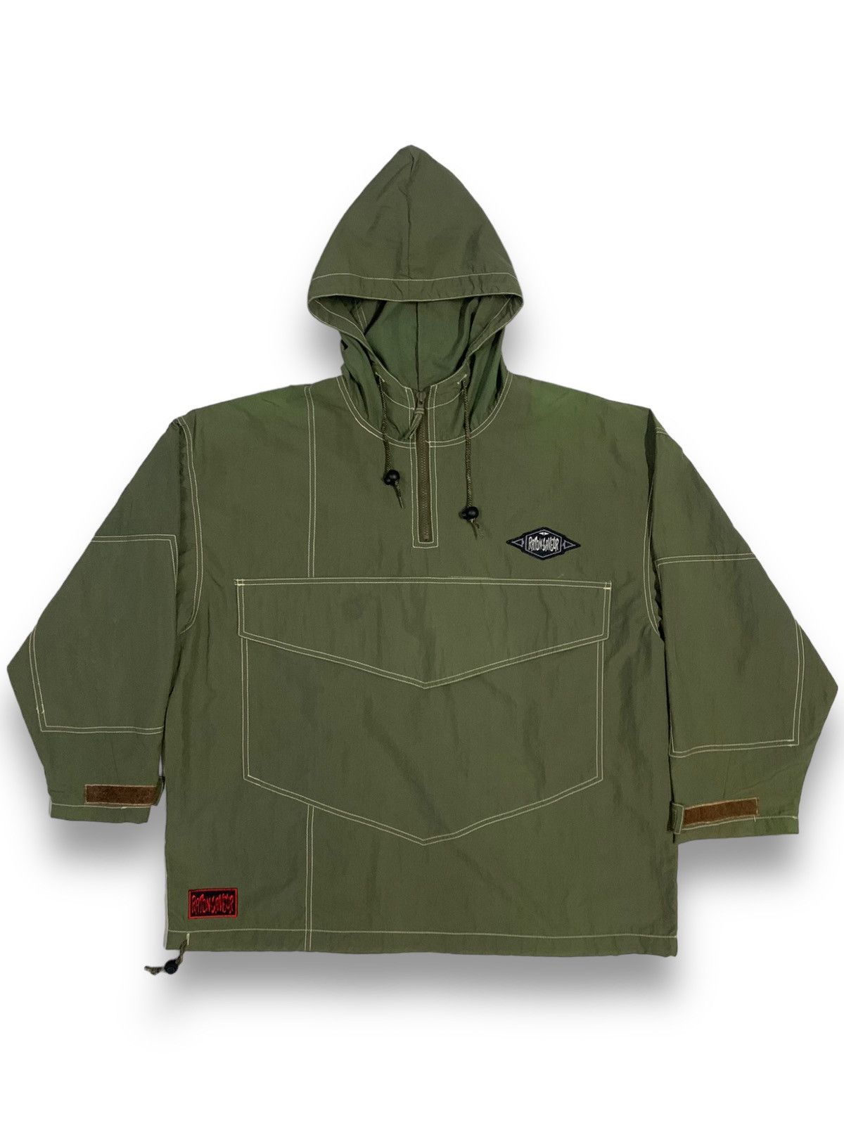 image of Skategang Raton-Laveur Oversized Anorak Hooded Windbreaker Jacket in Army Green, Men's (Size Medium
