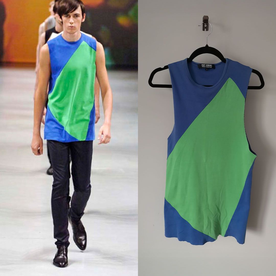 Raf Simons SS07 Blue Green Colorblock Distressed Tank