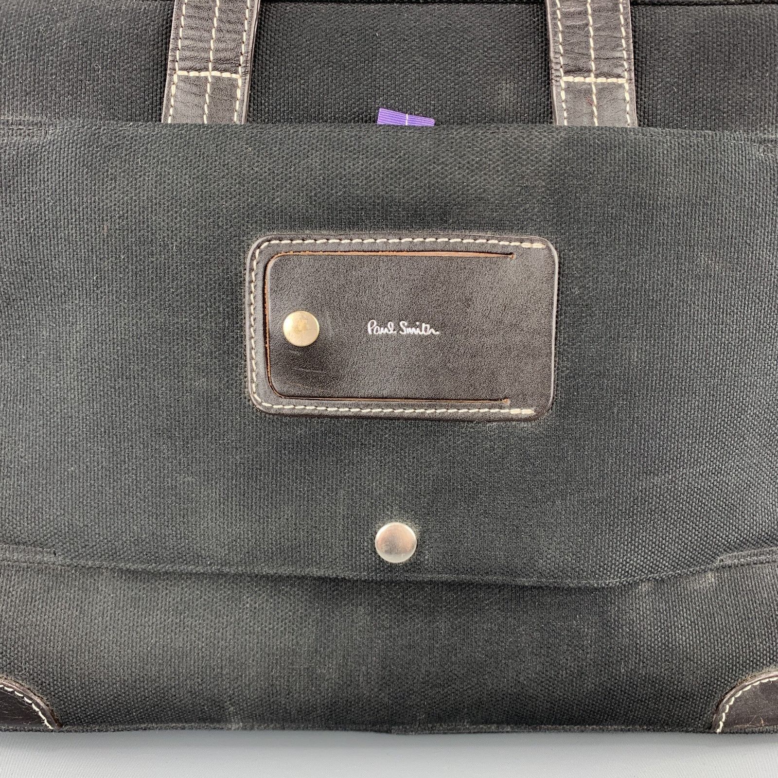 Paul Smith Contrast Stitch Black Canvas Leather Trim Work Bag Size ONE SIZE - 2 Thumbnail