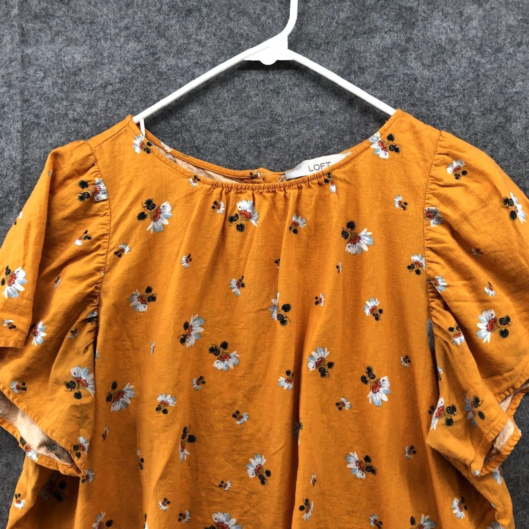 Loft LOFT Womens Blouse Mustard Yellow Floral Linen Blend Extra Large XL Short Sleeve Size L / US 10 / IT 46 - 3 Thumbnail