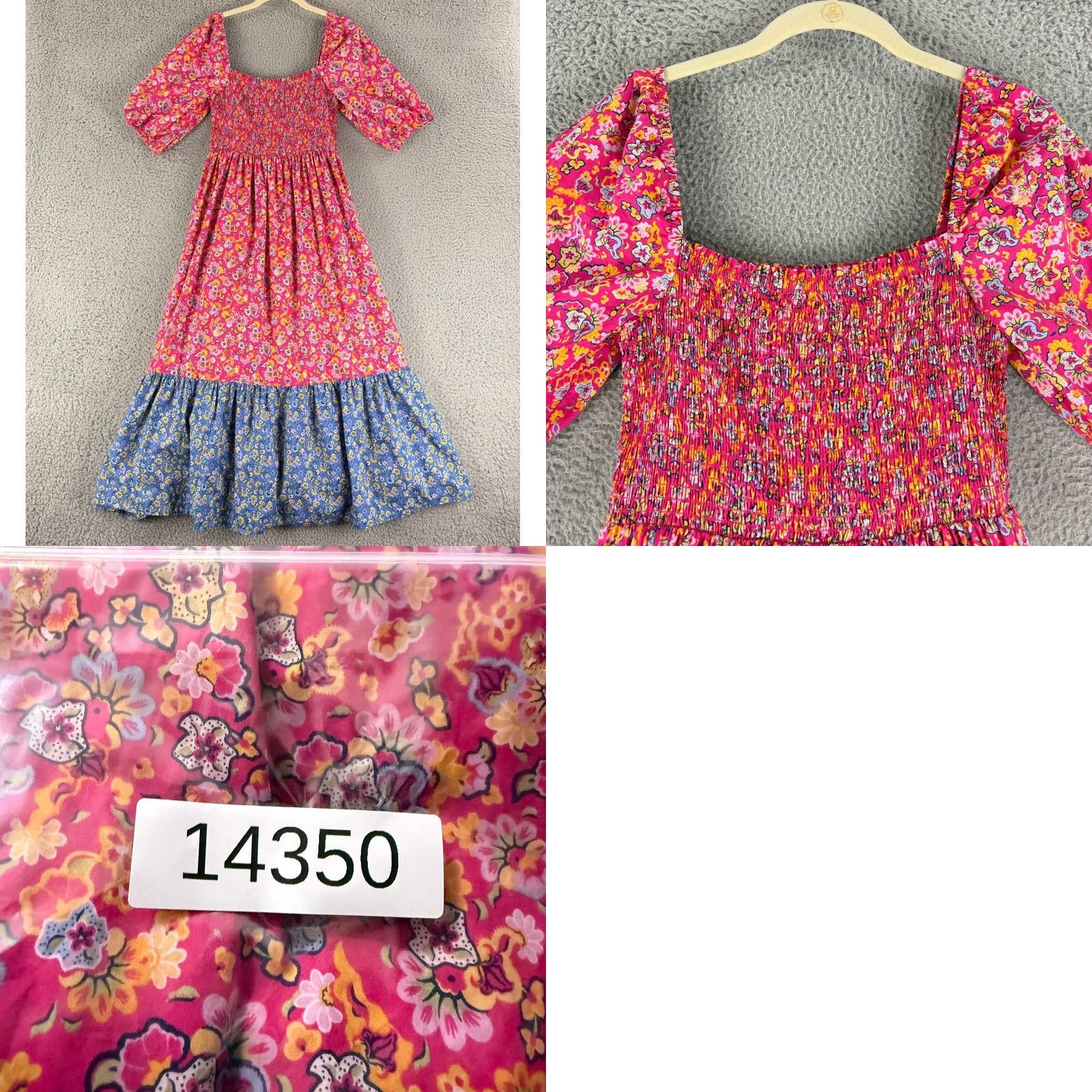 Vintage House of Harlow 1960 Dress Womens Medium Pink Floral Smocked Puff Sleeve Midi Shirt? Size M / US 6-8 / IT 42-44 - 9 Thumbnail