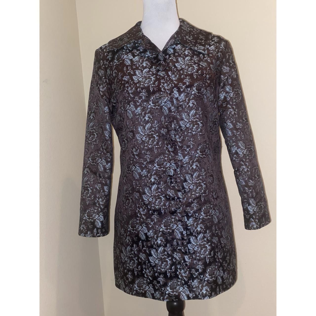 Designer Michelle Decourcy Floral Brocade Jacket M Black & Silver Size M / US 6-8 / IT 42-44 - 1 Thumbnail