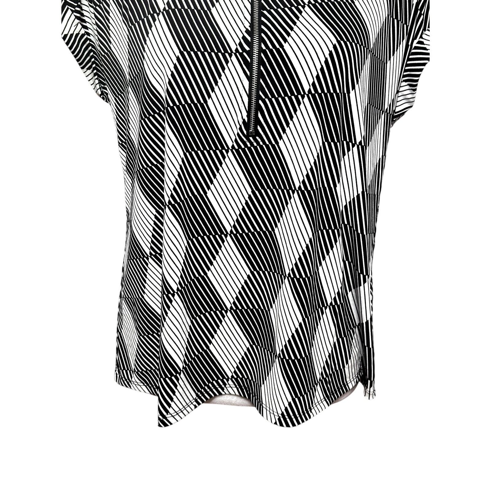 Other NY Collection Blouse Front Zip Geometric Black White W LP Size L / US 10 / IT 46 - 4 Thumbnail