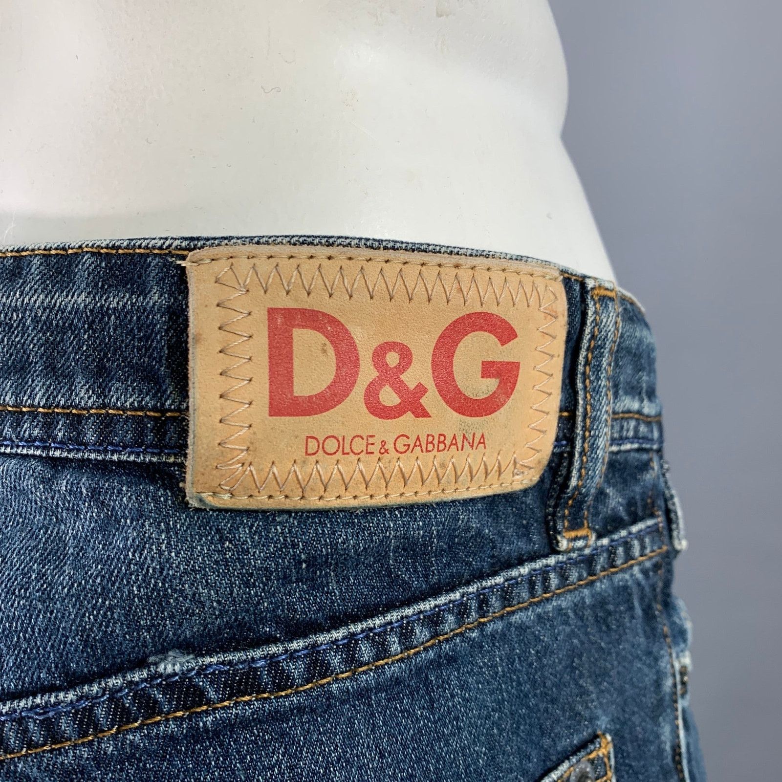 Dolce & Gabbana Size 35 Blue Contrast Stitch Cotton Skinny Low Rise Jeans Size US 35 - 4 Thumbnail