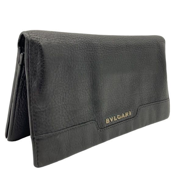 image of Bvlgari Bifold Long Unisex Leather Wallet in Black, Women's