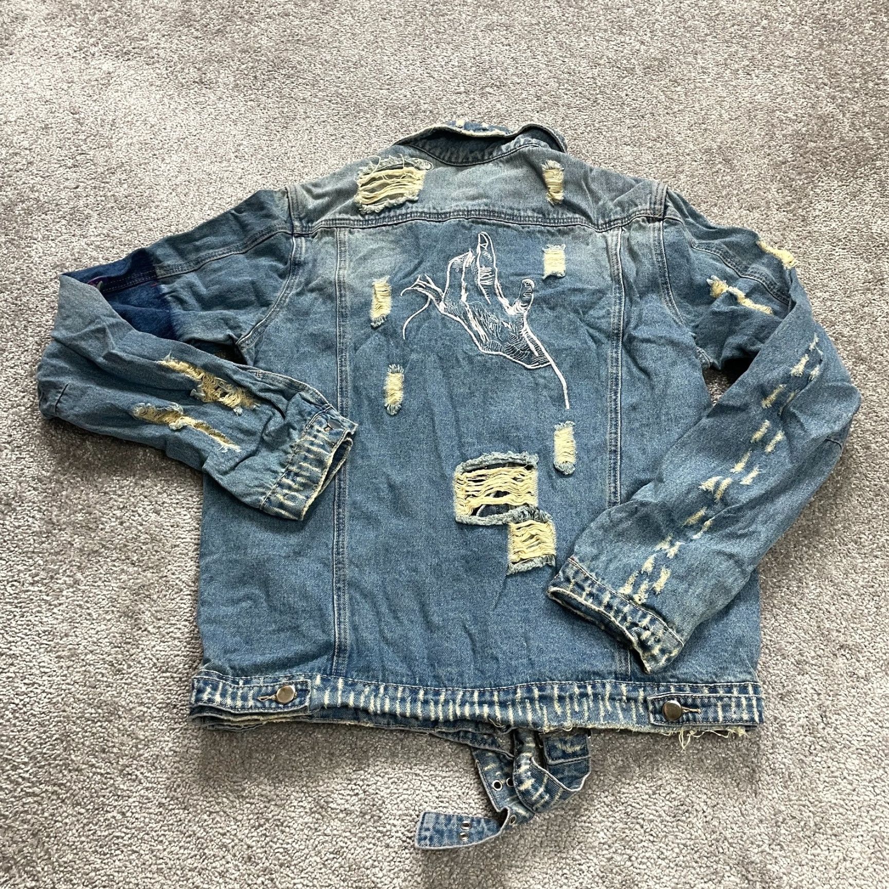 Denime Zoho Women’s Denim Jacket Medium Blue Full Zip Casual Punk Distressed Pockets Fall Winter Size M / US 6-8 / IT 42-44 - 2 Thumbnail
