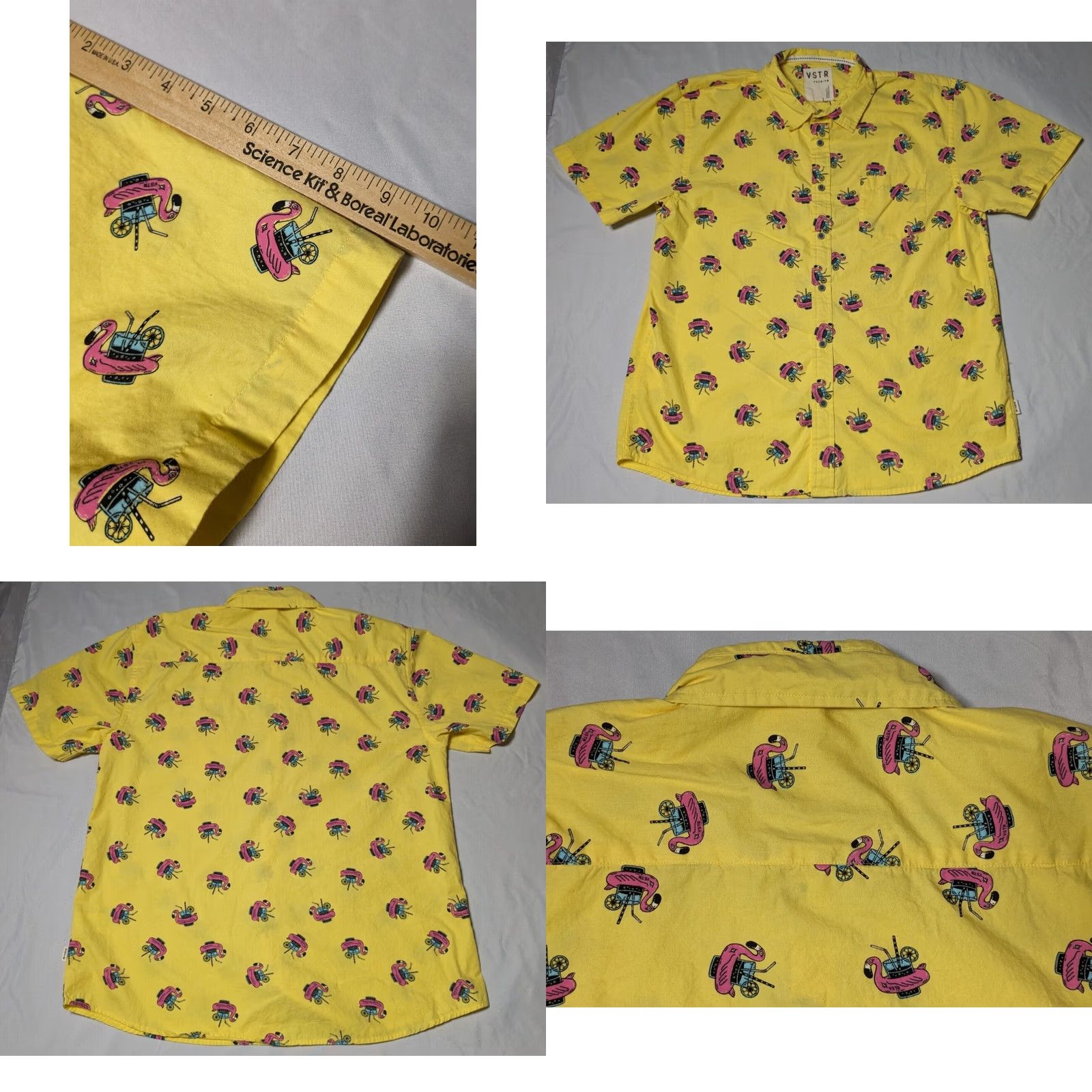 Pinko VSTR PREMIUM Pink Flamingo Drink Holder GEO AOP Men 2XL Cotton Yellow Camp Shirt Size US XXL / EU 58 / 5 - 9 Thumbnail