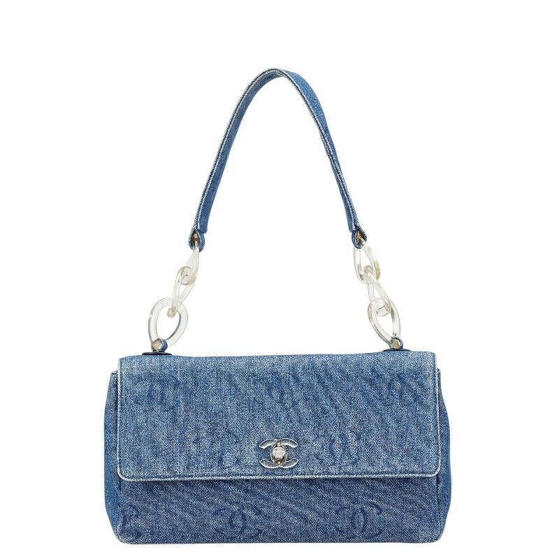 Chanel Chanel Coco Mark Denim Shoulder Bag Textile Shoulder Bag Duty Free For Usa in Blue, Women's