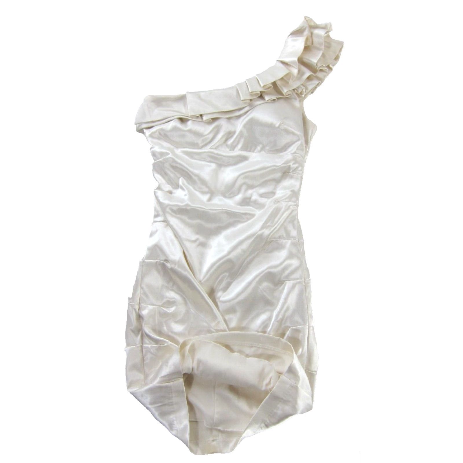 Vintage B. Darlin Ivory Silky Satin Ruffle One Shoulder Prom Cocktail Party Dress 5/6 Size S / US 4 / IT 40 - 6 Thumbnail