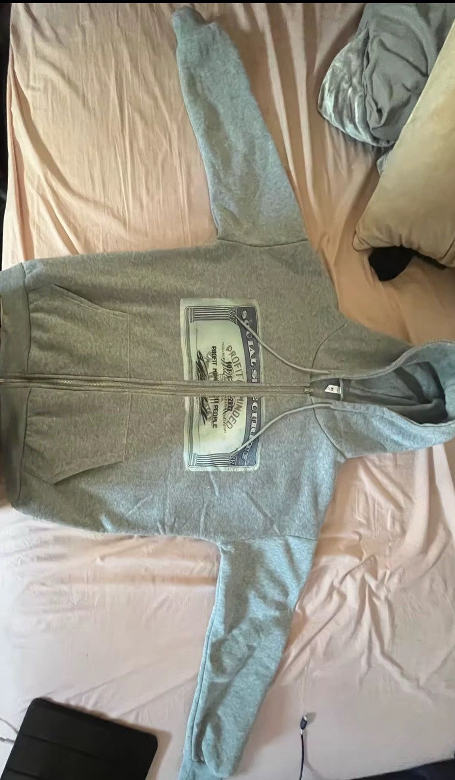 Other Gray Graphic Zip-Up Hoodie Size ONE SIZE - 1 Preview