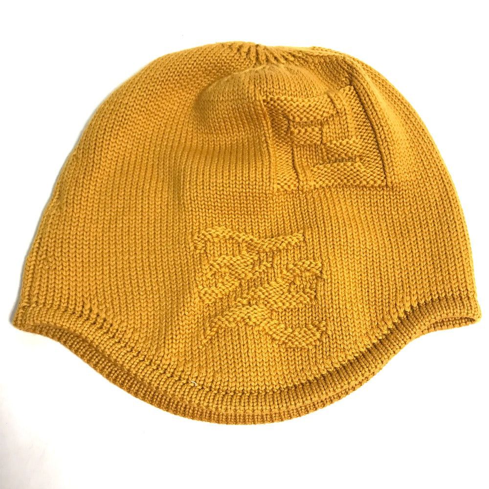 Fendi Fxq056 Logo Beanie Chapeau Knitted Hat Knit Cap Wool Women Yellow
