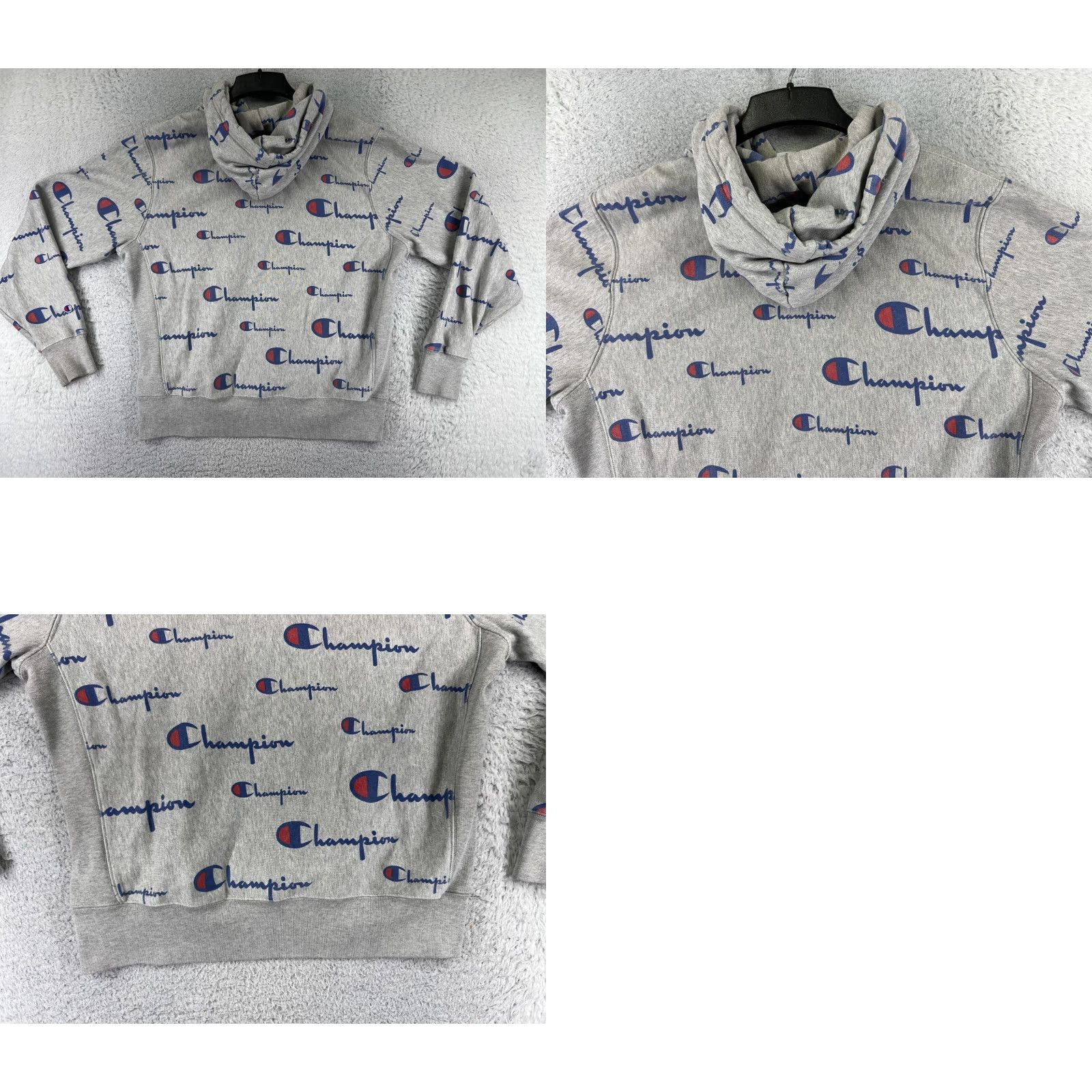 Champion Champion Hoodie Mens Large Gray All Over Print Pockets Zip Full Zip Cotton Polyester Jersey Logo __ Size US L / EU 52-54 / 3 - 9 Thumbnail