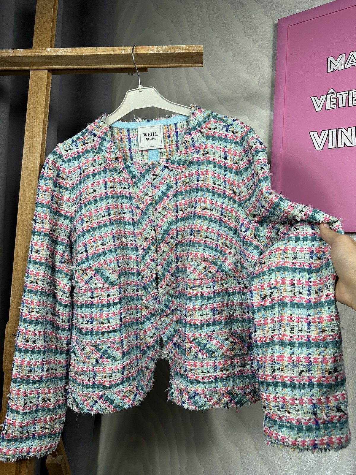 Other Weill Blazer Jacket Fringed Tweed Size L / US 10 / IT 46 - 7 Thumbnail