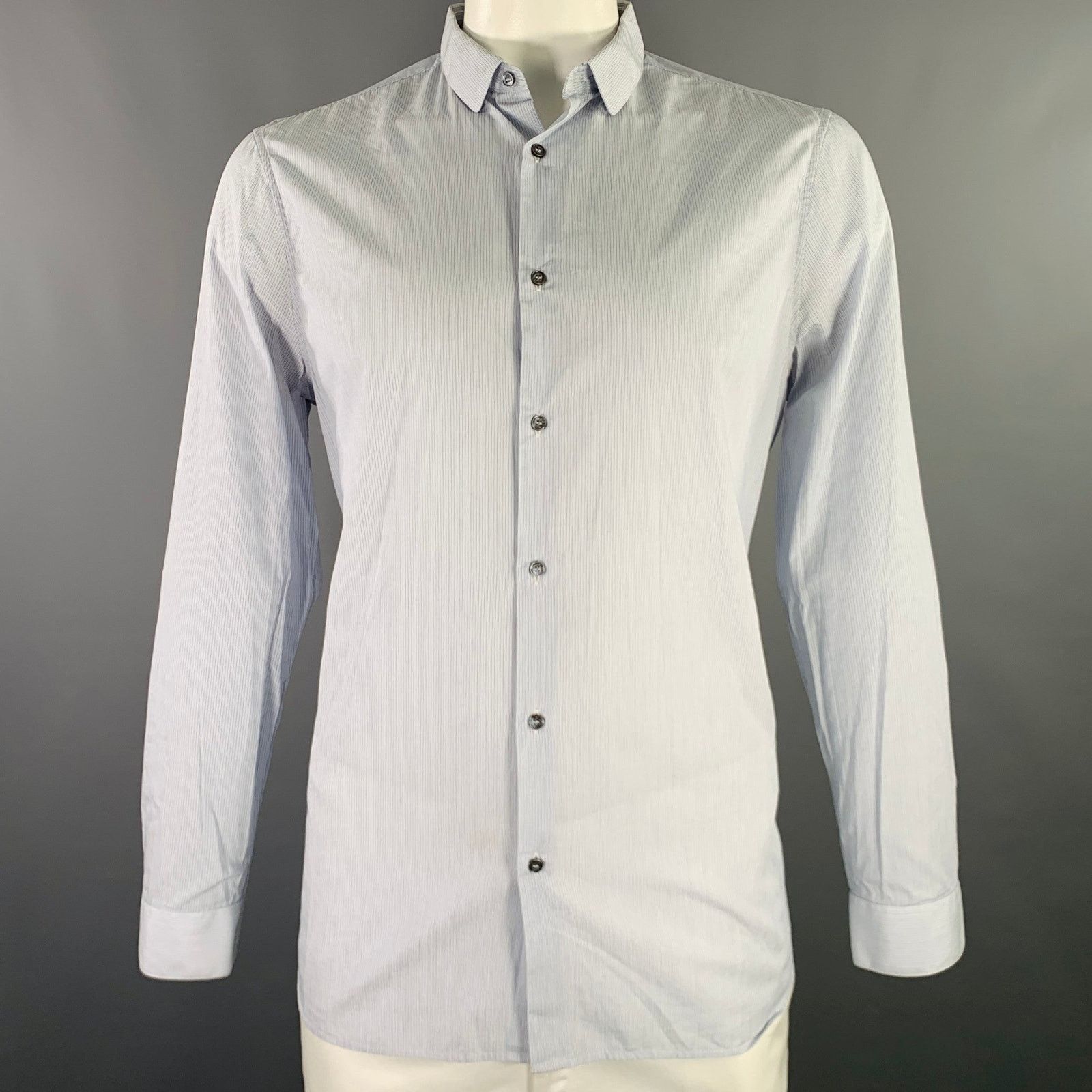 Burberry Size 42 White Light Blue Stripe Cotton Long Sleeve Shirt Size US L / EU 52-54 / 3 - 1 Thumbnail