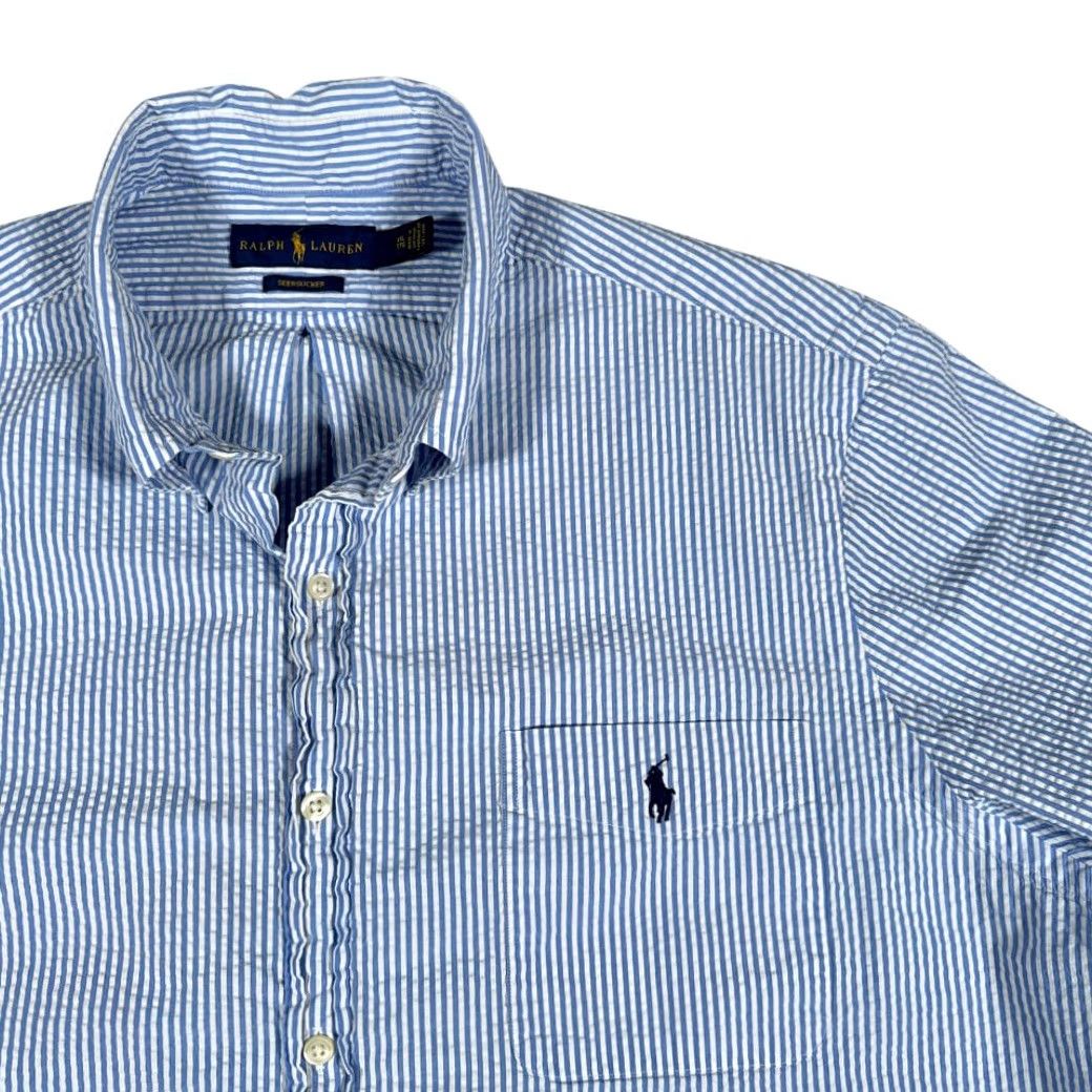 Ralph Lauren Ralph Lauren Shirt Adult 2XL Blue White Striped Seersucker Cotton Preppy Big Size US XXL / EU 58 / 5 - 2 Thumbnail