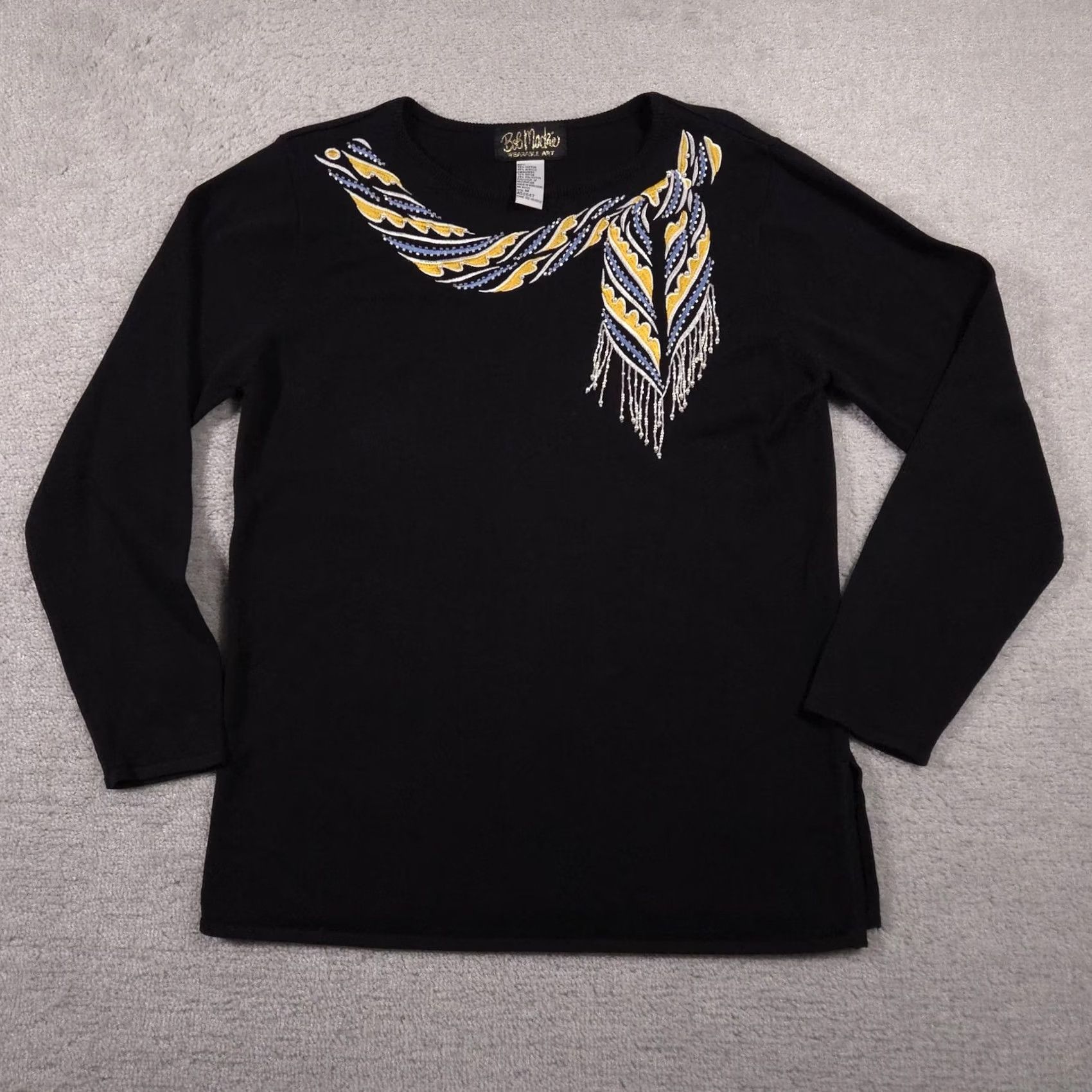Bob Mackie VINTAGE Bob Mackie Wearable Art Sweater Womens M Black Beaded Fringe 90s Size M / US 6-8 / IT 42-44 - 2 Thumbnail