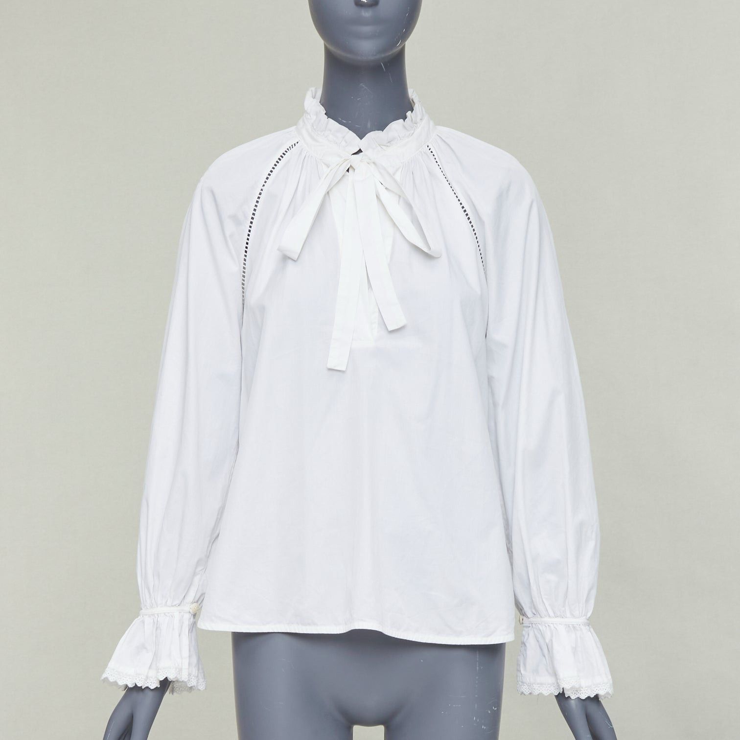 Lee Mathews LEE MATHEWS white cotton ruffle lace trim peasant blouse Sz.1 XS Size S / US 4 / IT 40 - 1 Thumbnail