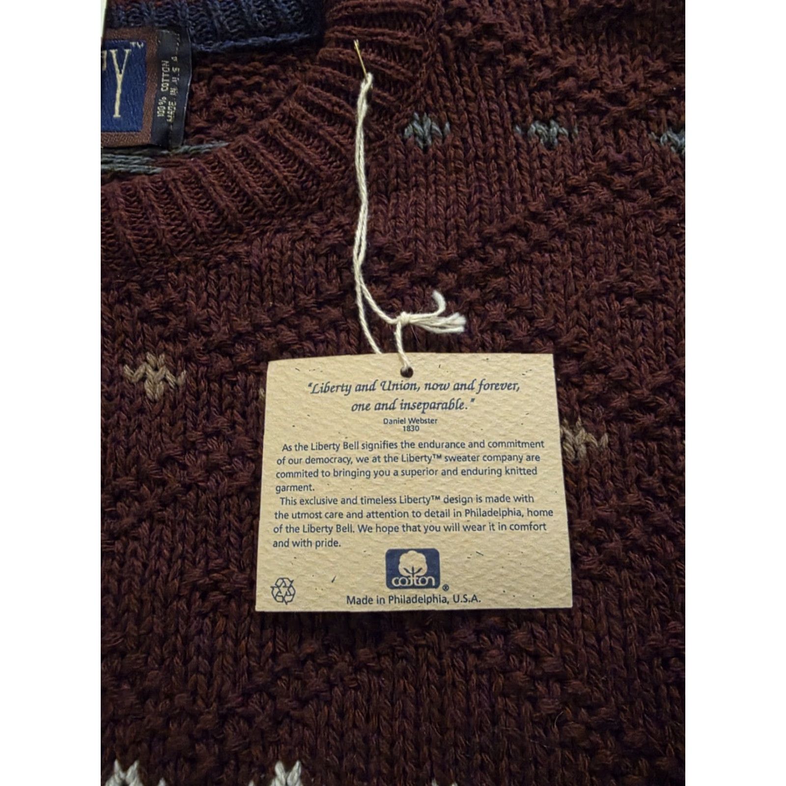 Vintage VINTAGE Liberty Chunk Knit Sweater Grandpa Maroon Men's Large Deadstock NWT USA Size US L / EU 52-54 / 3 - 7 Thumbnail