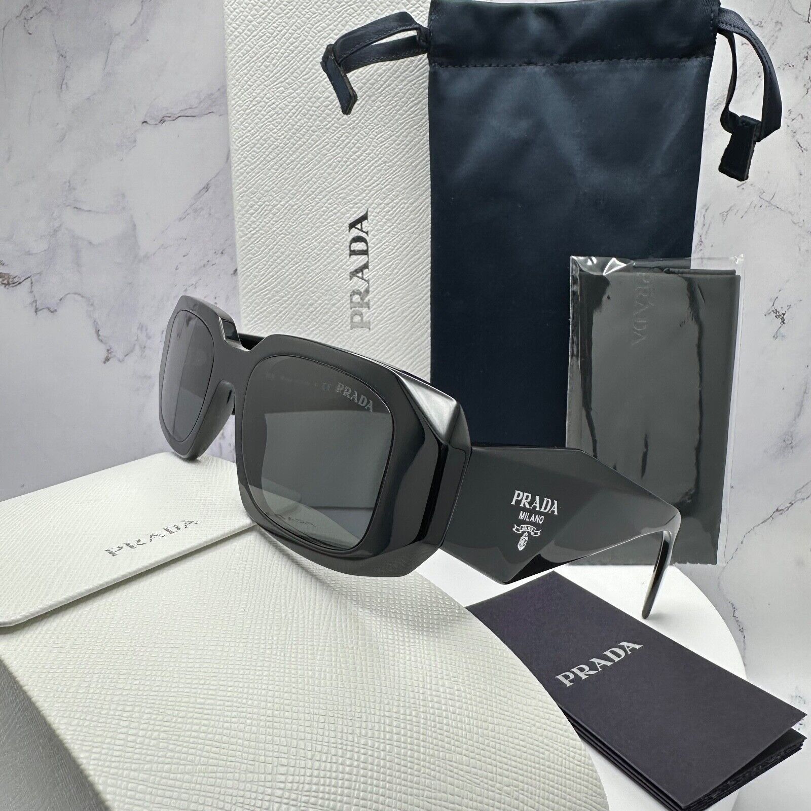 PRADA Sunglasses Black Acetate PR 17WS Symbole Authentic