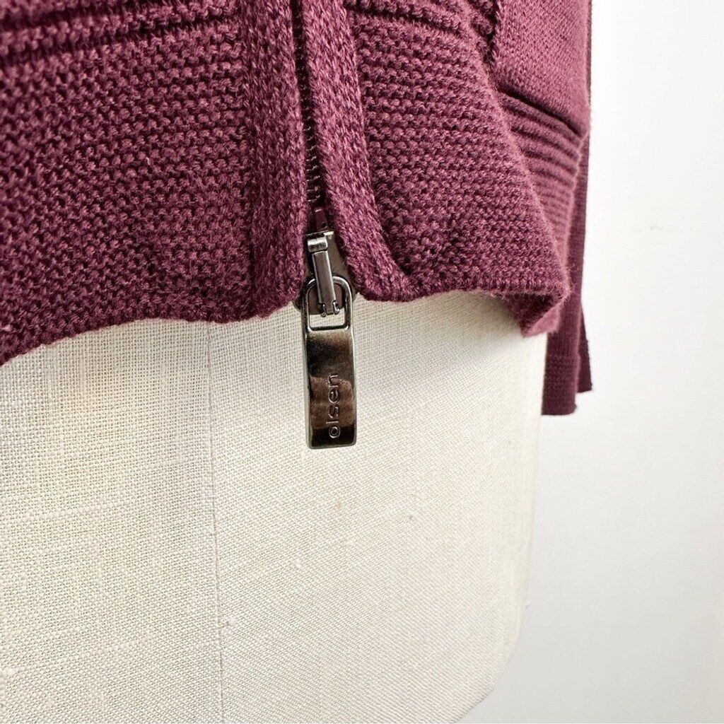 Other Olsen Long Sleeve Mock Neck Full Zip Ribbed Sweater Maroon Size S / US 4 / IT 40 - 5 Thumbnail