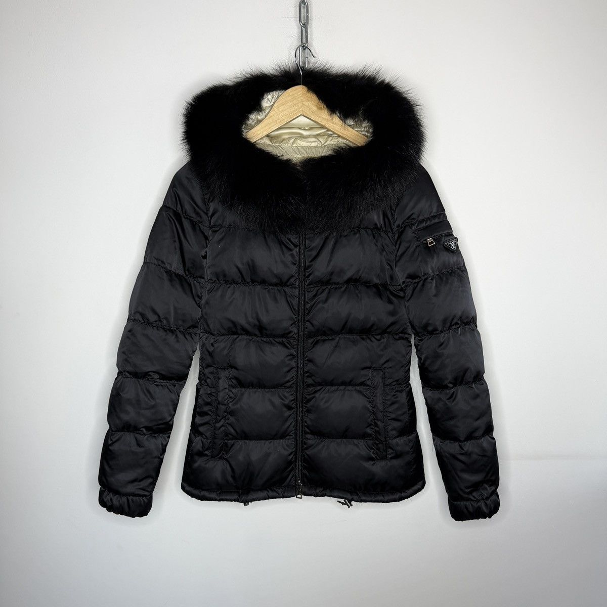 Prada Goose Down Black Fox Fur Puffer Coat Jacket 38 Milan Size XS / US 0-2 / IT 36-38 - 1 Thumbnail