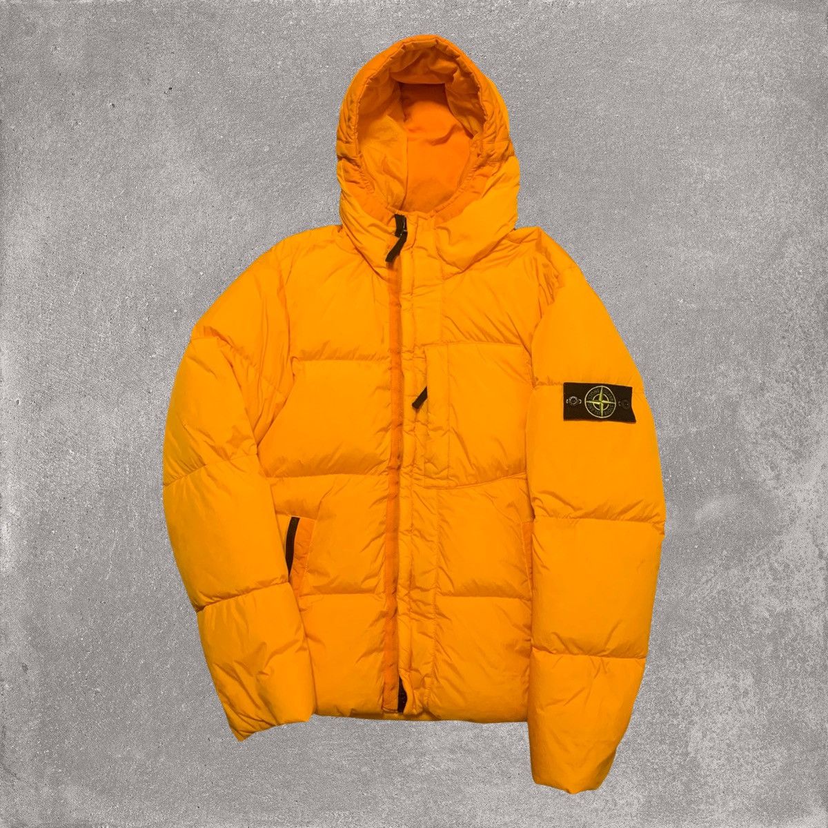 image of Stone Island Small Orange Dyed Crinkle Reps Hooded Jacket, Men's