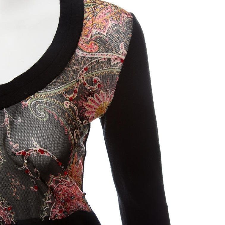 Roberto Cavalli Black Knit Sweater with Crystal Beaded Mesh Front size M Size M / US 6-8 / IT 42-44 - 5 Thumbnail