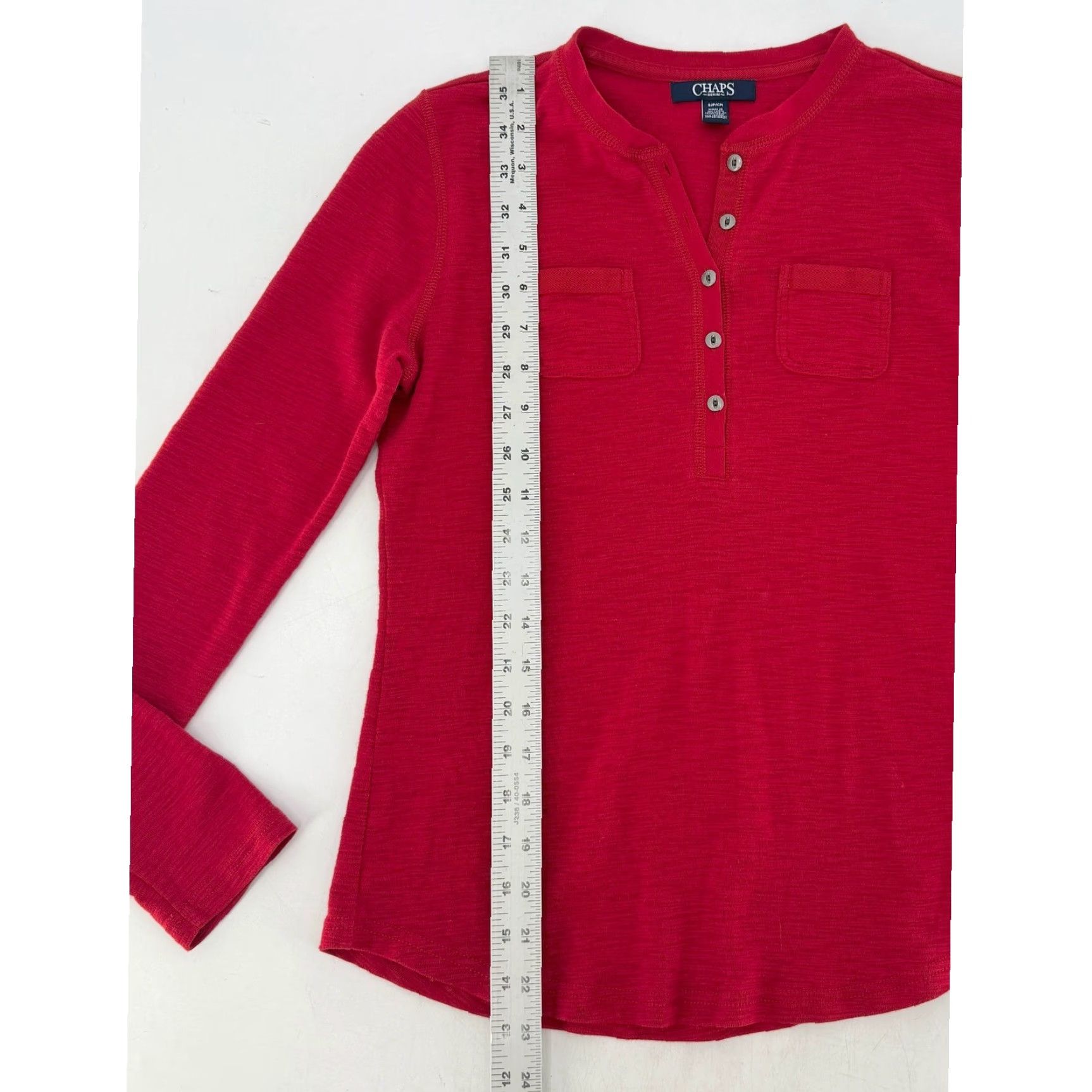 Chaps Chaps Women's Red Cotton Henley Shirt Long Sleeve Pockets Sz Sm Preppy Shirt Size S / US 4 / IT 40 - 7 Thumbnail