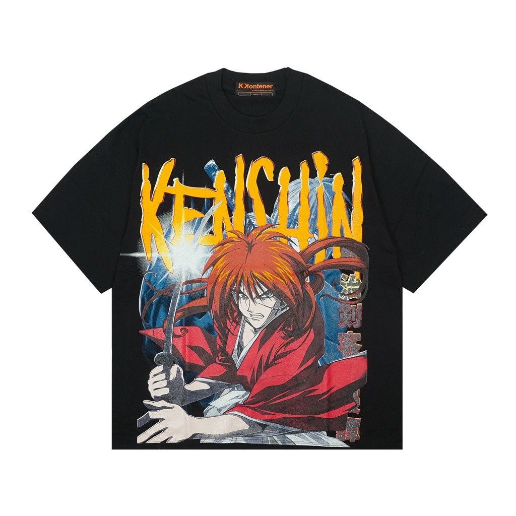 image of Samurai X Kenshin X Anime Tees X Fan Bbbootleg X Manga in Black, Men's (Size Large)