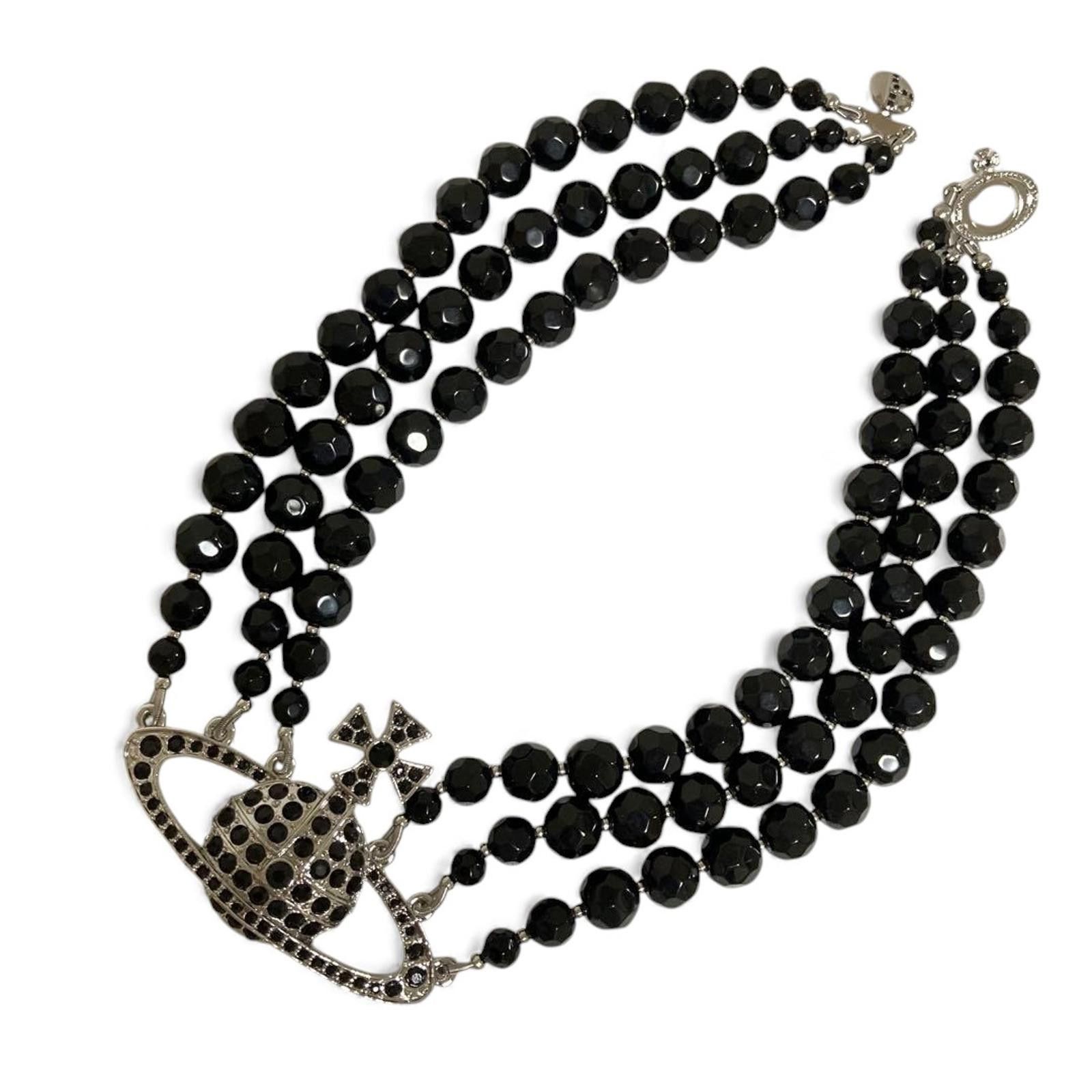 Vivienne Westwood Vivienne Westwood - Black Beaded Orb Necklace with Crossed S Size ONE SIZE - 1 Thumbnail