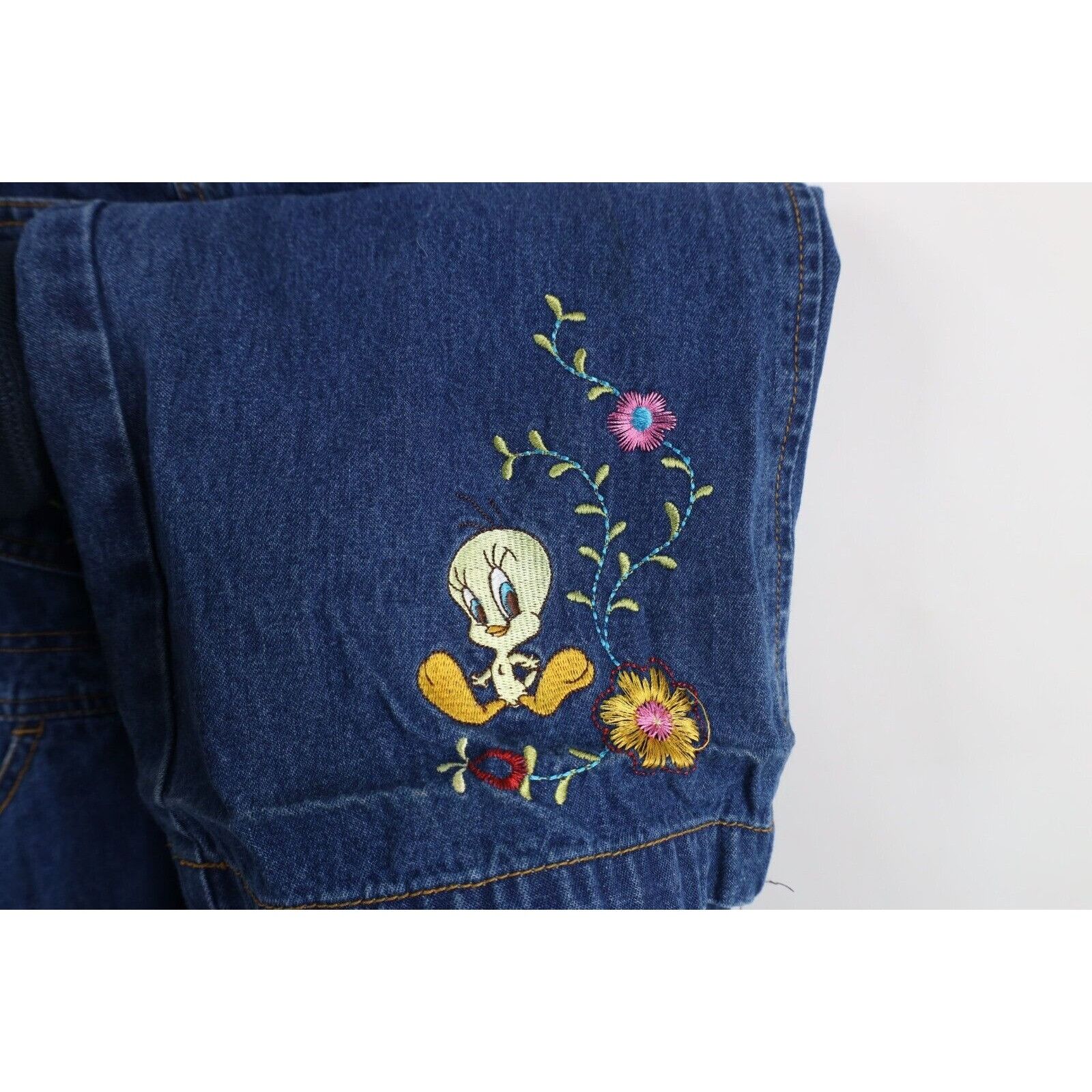 Vintage Vintage 90s Looney Tunes Tweety Bird Flower Denim Overalls Size 34" / US 12 / IT 48 - 10 Thumbnail